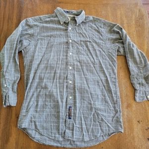 Vintage Tommy Hilfiger Men's Blue/Black Houndstooth Plaid Button Down -Size 15.5
